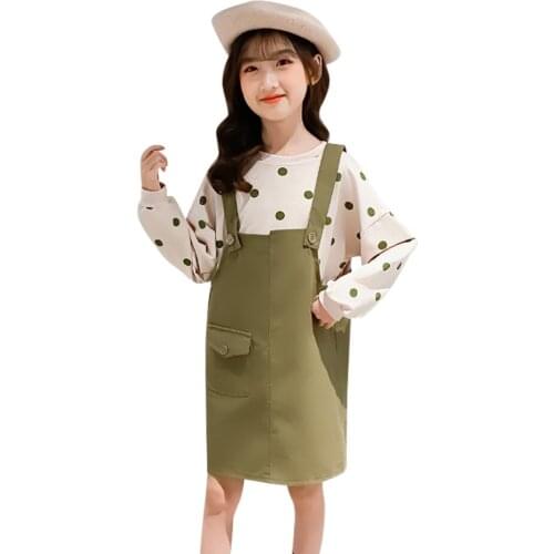 Girls Clothes Dot Sweatshirt + Jumpsuit Teenage Girls Clothing Casual Style Teenage Clothes For Girls Spring Autumn Kid Clothes