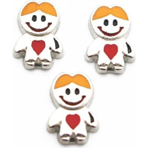 Hot Sale 10pcs/lot Metal Enamel Boy Girl Child Floating Charms For Living Glass Floating Lockets Necklace Bracelet DIY Jewelry