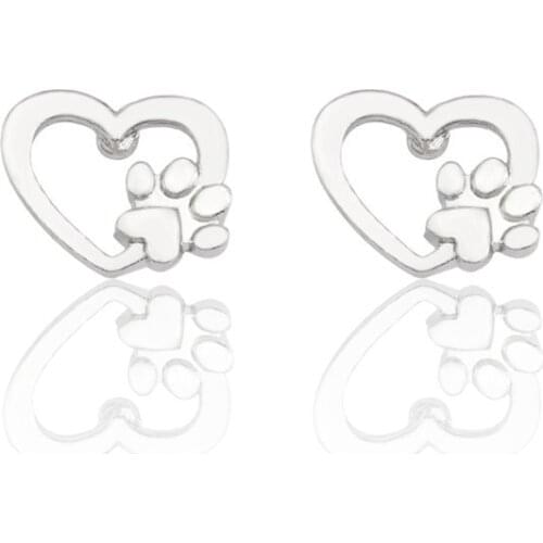 Minimalist Hollow Heart Stud Earrings For Women Gold Pet Dog Paw Footprint Earings Cute Animal Jewelry For Girls Brincos