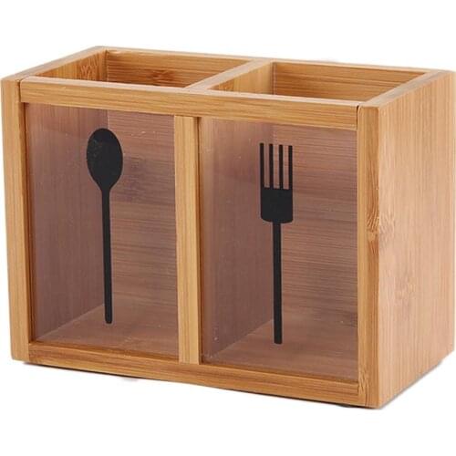 Multifunctional Bamboo Chopsticks Spoon Fokr Storage Box Drain Chopsticks Stand Chopsticks Cutlery Partition Storage Box