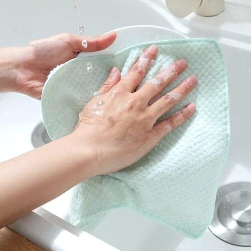 Scouring Pad Kitchen Coral Fleece Fish Scale Rag Thick Non-stick Oil Cleaning Cloth Double-layer Dish Towel Absorbent Hand Towel