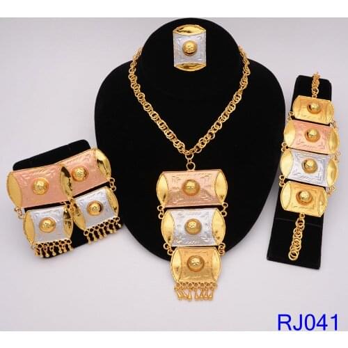 Gold fine jewelry set party jewelry set women necklace big wedding jewelry necklace nigerian african jewelry