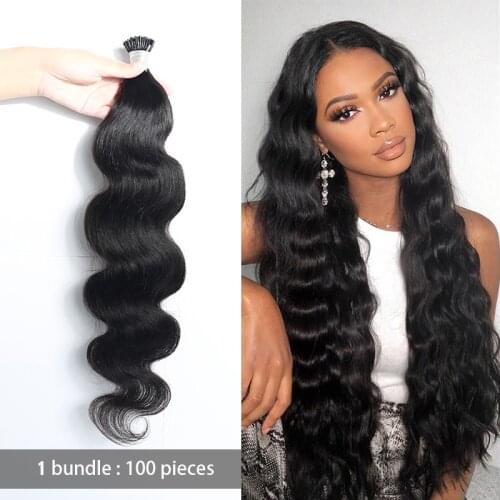 Body Wave I Tip Microlinks Hair Extensions Indian Natural Wavy Virgin Bulk Hair For Women 100% Human Hair For Salon 100Pcs/ Set