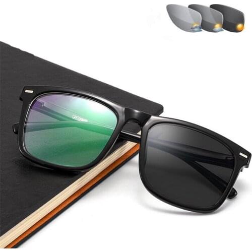 0 -0.5 -0.75 -1.0 To -6.0 Sun Photochromic Gray Square Nearsighted Glasses Women Men TR90 Oversized Prescription Eyeglasses