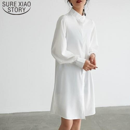 Solid Long Sleeve Fashion Tops Stand Collar Chiffon Blouse Lantern Sleeves Blusas Mujer De Moda 2021 Clothing Streetwear 5263 50