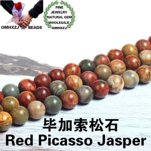 OMHXZJ Wholesale ZB51 468 10 12mm DIY Bracelet Necklace Jewelry Making Accessories Natural Stone Red Picasso Jasper Round Beads