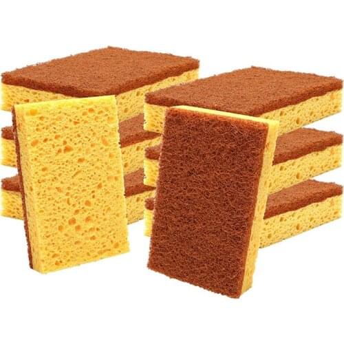 Practical Natural Plant Based Scrub Sponge 8 Pack,Palm Fiber Scrubber Sponge with Non Scratch Biodegradable Compostable Sponges
