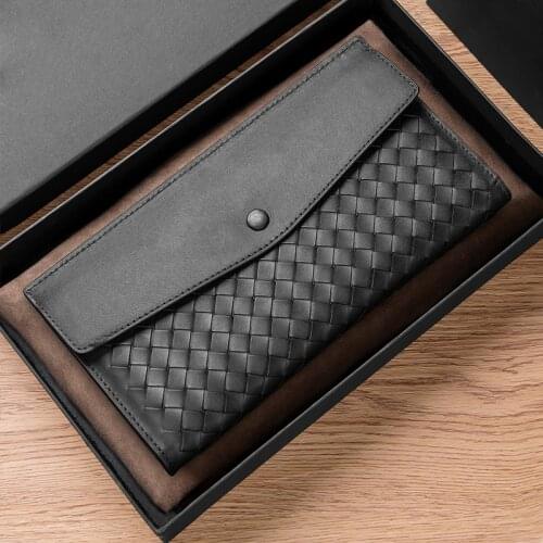 Luxury Brand Mens Leather Large Capacity Long Multi-Functional Wallet Top Cowhide Hand-Woven Mobile Phone Bag 2021 Fashion New