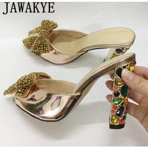 Sexy Crystal Butterfly Knot Women Sandals Peep Toe Diamond Studded High Heels Mirror Leather Party Slippers Runway Summer Shoes