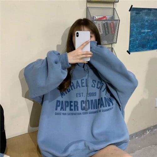Spring Autumn Purple Gray Blue Loose Fit Hoodie Long Sleeve Hooded Oversize Harajuku Add Velvet Hoodie