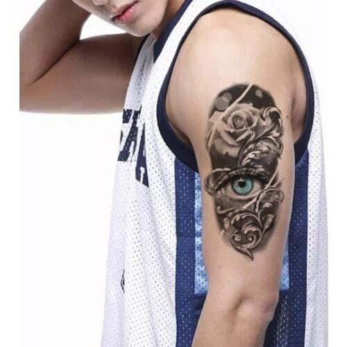 Eye of The Blue God Waterproof Temporary Tattoo Sticker Black Feather Rose Fake Tattoos Flash Tatoos Arm Body Art for Women Men