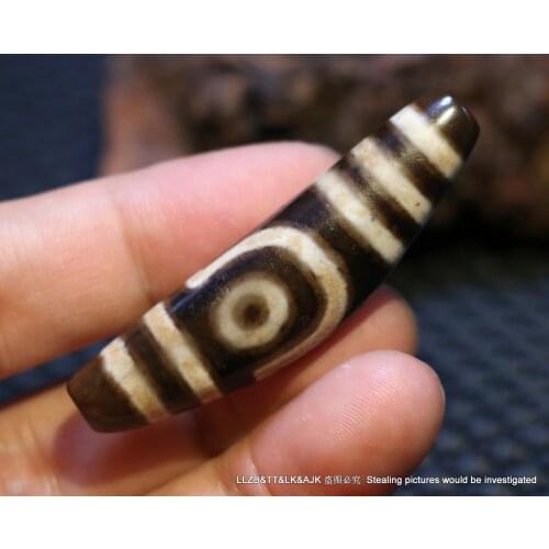Magic Power Tibetan Old Agate 2 Eye Love Symbol Totem Horn Shape dzi Bead Amulet Timestown UPD22