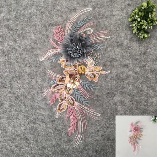 High Quality Polyester 3D flower Lace collar Venise Embroidery Sequins Applique Trim Lace Fabric Sewing DIY Dresses Accessories
