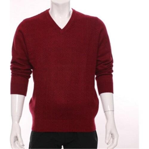 High quality 100%goat cashmere v-neck knit men fashion jacquard solid plaid pullover sweater H-straight grey 3color S/2XL