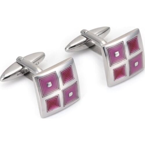 Wollet Men High Blue Quality Red Square 316L Stainless Steel Round Cufflinks Birthday Gift for Dad Him A SCF-2145