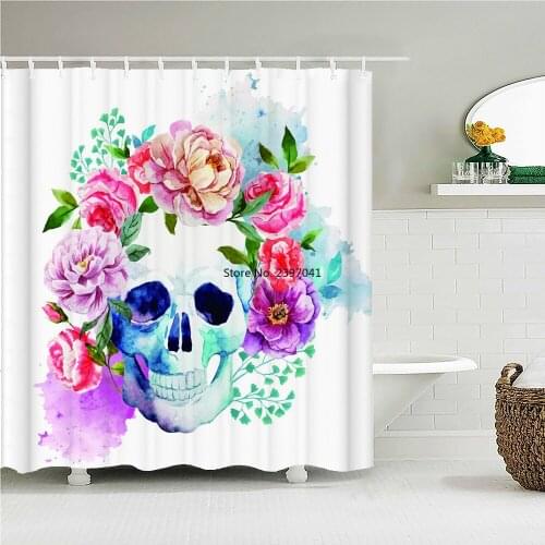 Funny Sugar Skull Flowers Waterproof Shower Curtains Multi-size Bathroom Curtains Polyester Fabric With Hooks Decor Bath Curtain