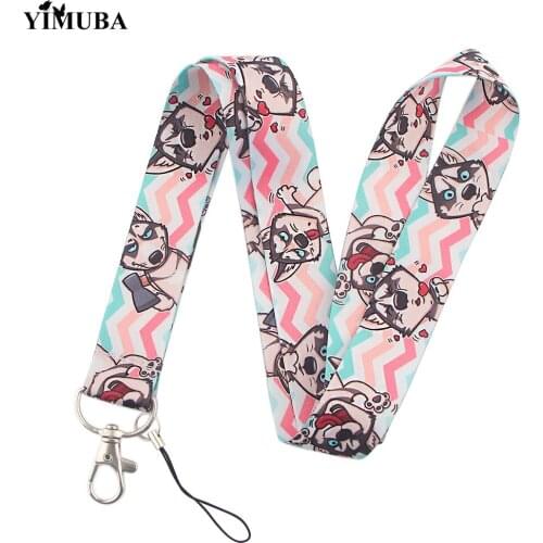 Funny Husky Dags Cartoon Printed Lanyards Keychain Cute ID Card Pass Gym Badge Holder Mobile Phone Rope Lariat Straps Keyholder