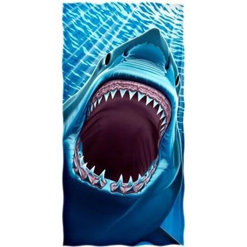 Funny Cool Great White Shark Teeth Beach Travel Towels for Adult Kid Novelty Shark Printed Microfiber Surf Swimming Towels Bath