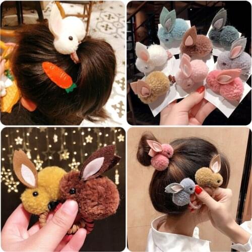 Fashion Cute Ball Rabbit Hair Ring Female Tie Rope Korean Elastic Rubber Hair Bands Bunny Hair Clip Childrens Hair Accessories