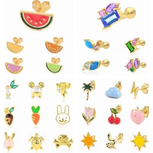 BOKAO 1pcs Earrings 2021 Trend Pendientes Plata 925 Summer Fruits Stud Earrings Piercing Woman Jewelry Bijoux Femme Серьги Gifts