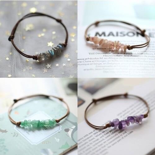 DIY Crystal Charm Bracelets for Women Handmade Leather Chain Adjustable Amethyst Natural Stone Chakra Bracelets Bangles Gift