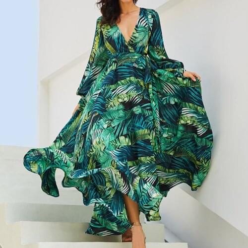 Floral Print Boho Sleeveless Deep V Neck Maxi Dress 2021 Summer Vintage Long Dresses For Women