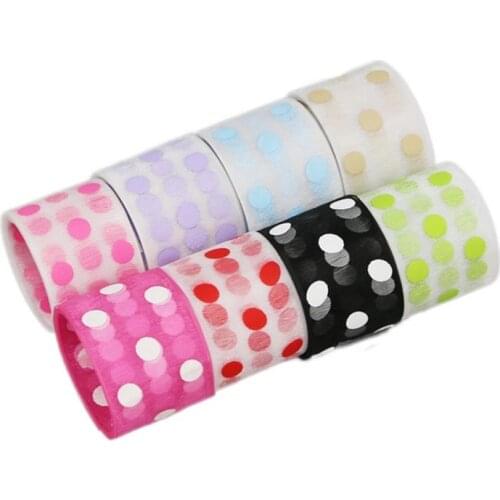 10 yards/lot) printed organza diy ribbon colored champagne small dots gift wrap decoration ribbons