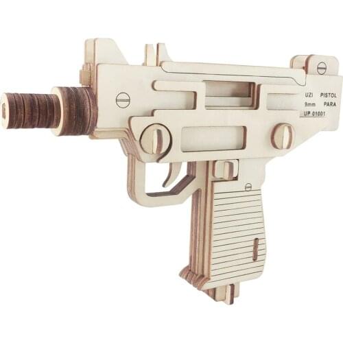 18cm UZI Wooden Assembled Toy Gun 3D Puzzle DIY Handmade Toy Institution Building Toys Educational Toys