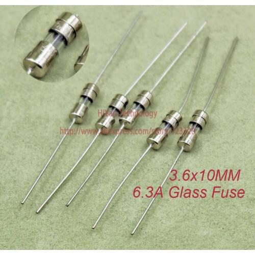 200pcs/lot) 3.6*10MM 6.3A Fuses Fast Quick Blow Glass Tube Fuse 3.6x10mm 250V T6.3A With Pins F6.3AL250V