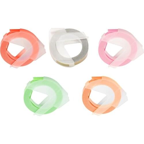 5Pcs 3D Plastic Embossing Label Self-Adhesive Tape White on Fluorescent Pink/Green/Orange Gold Yellow Compatible with Dymo Label