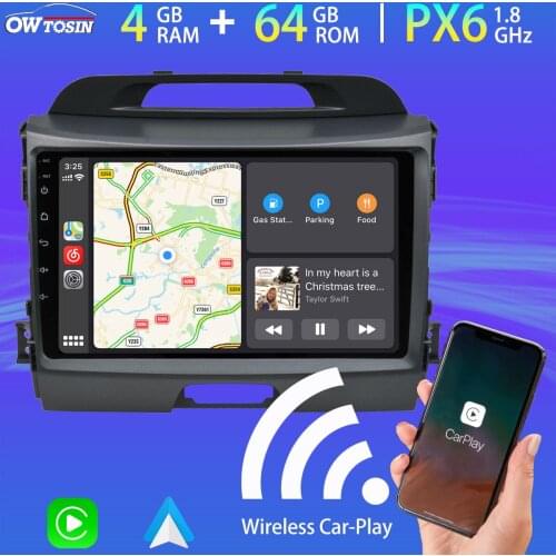 5*USB Android 10.0 PX6 4GB+64GB Car Multimedia Player GPS Navigation Radio For KIA Sportage R 2010-2016 TDA7850 Wireless Carplay