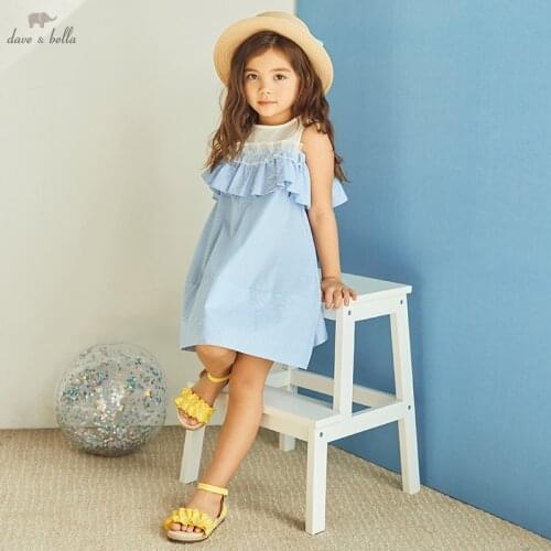 DK18298 dave bella summer girls 5Y-13Y fashion cartoon striped draped dress children sweet dress kids infant lolita clothes
