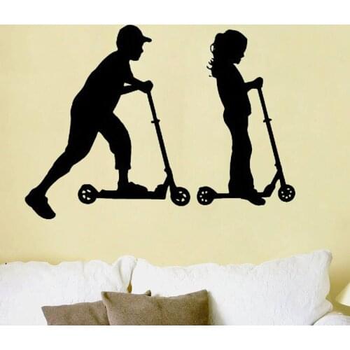 ZOOYOO Children On Scooter Wall Sticker Boy And Girl Home Decor Living Room Bedroom Kids Nursery Baby Room Wall Murals