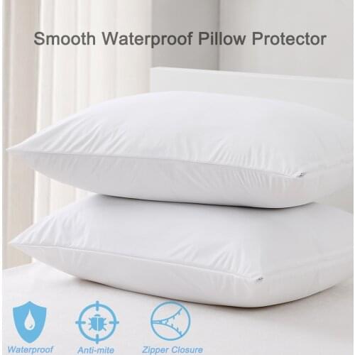 Smooth Waterproof Pillow Cover for Pillow case Protector Allergy Pillow Case Cover Anti Mites Bed Bug Proof Zippered 1PCS