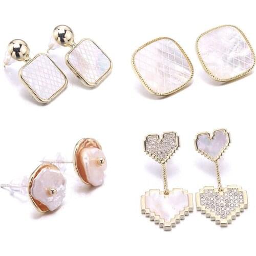 Needle Irregular Round Pearl Earrings Heart Bowknot Inlaid Pearl Earrings Retro Temperament Stud Earrings