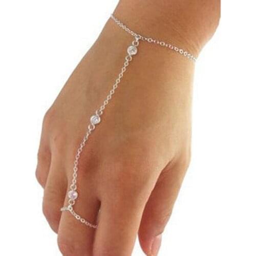 KBJW White Rhinestone Finger Bracelet Chain Crystal Handmade Hand Jewelry Accessories Holiday Shinny Friday Party Jewelry Women