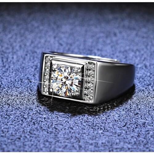 Siver Diamond Test Passed Excellent Cut 1 Carat D Color Good Clarity Moissanite Ring Men Silver 925 Platinum Wedding Jewelry