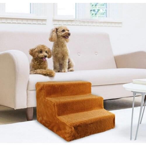 Brown Pet Plush Ladder 3 Step Detachable Plush Non-slip Dog Ramp Stairs For Puppy Entertainment Educational Training Equipment