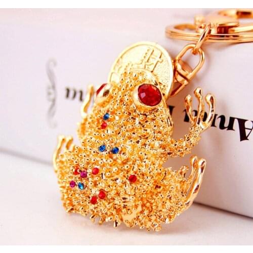 Creative Diamond Set Feng Shui Key Ring Golden Toad Car Key Chain Animal Metal Pendant Small Gift
