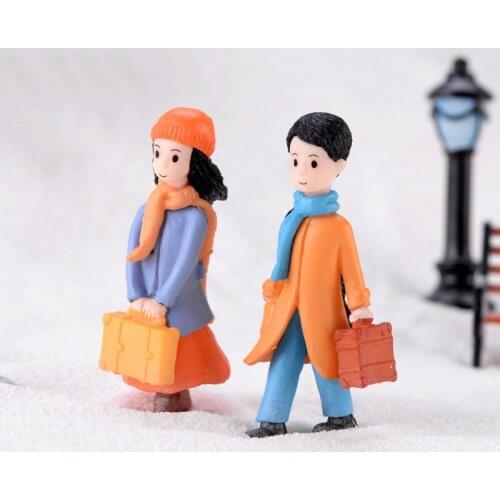 2Pcs Mini Figures Couple Home Decoration Accessories Fairy Garden Lovers Ornament Dollhouse Figurines Miniature Decor