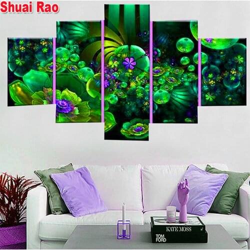 Green Beautiful Flowers 5D DIY Diamond Painting Full Square/Round Diamond Embroidery Mosaic art Unique Gift 5 Panels Set