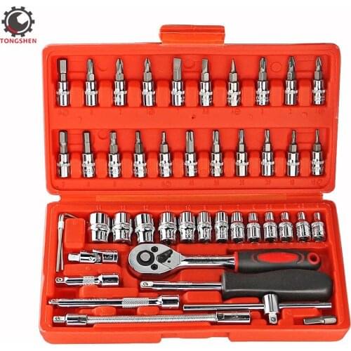 46pcs Spanner Socket Set 1/4 Inch Drive Socket Ratchet Wrench Socket Bit Combination Tools Kit Car Repair Tools Auto Repairing