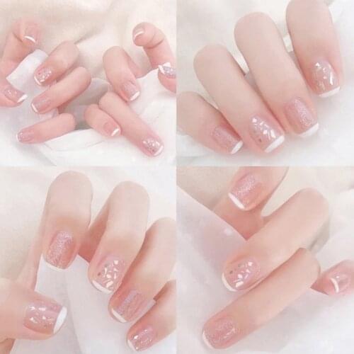 24pcs Press On Nails Short Style Natural Temperament French Simple Classical Fake Nails With Glue DIY Art Manicure Products DL