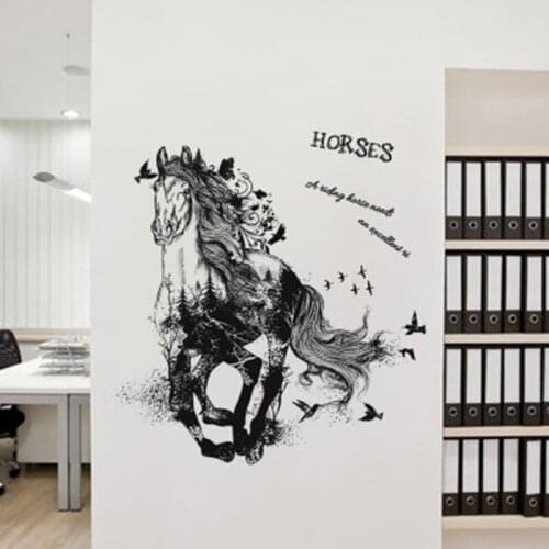 Chinese Style Running Horse Wall Stickers Living Room Bedroom Hallway Flying Birds Wall Mural Poster Art Wallpaper Decal Decor