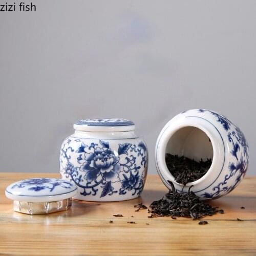 Small Ceramic Jar Tea Caddy Tea Box Sealed Jar Storage TankTea Container Food Organizer Sugar Bowl Home Decoration Storage Box