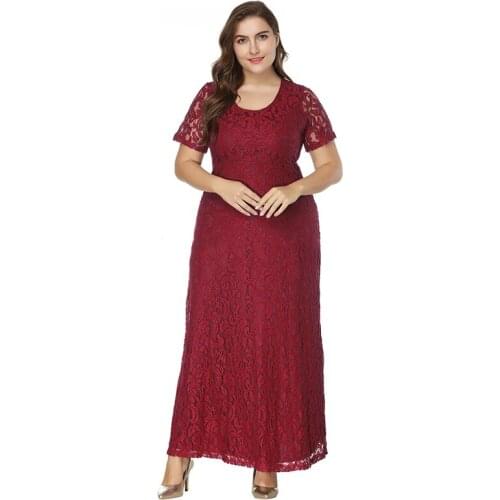 New O-Neck Embroidery A-Line Evening Dress Short Sleeves Zipper Back Floor-Length Luxurious Plus Size Women Formal Gowns D903