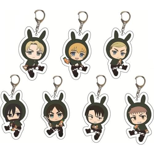 New Arrival Rabbit Ears Anime Figures Attack On Titan Keychain Collectible Levi Eren Erwin Q Version Keyring Fans Gift Wholesale
