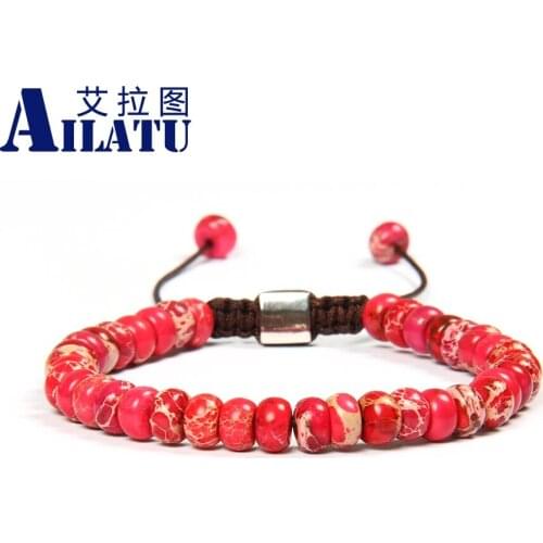 Ailatu Jewelry Wholesale New Arrival 3x6mm Natural Red & Blue Sea Sediment Imperial FlatBead Stone Macrame Bracelet