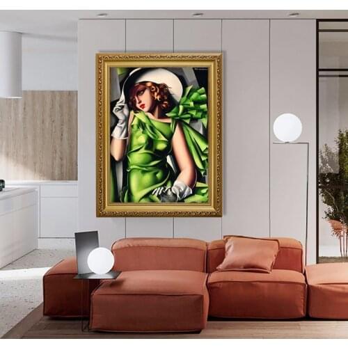Canvas original Print Painting Poster Fashion Young Lady with Gloves by Tamara de Lempicka, Wall Pictures For Home Decoration