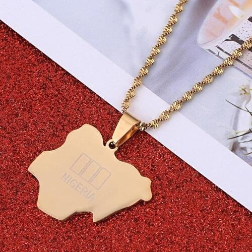 Stainless Steel Nigeria Map Pendant Necklaces Fashion Nigerians Maps Charm Jewelry